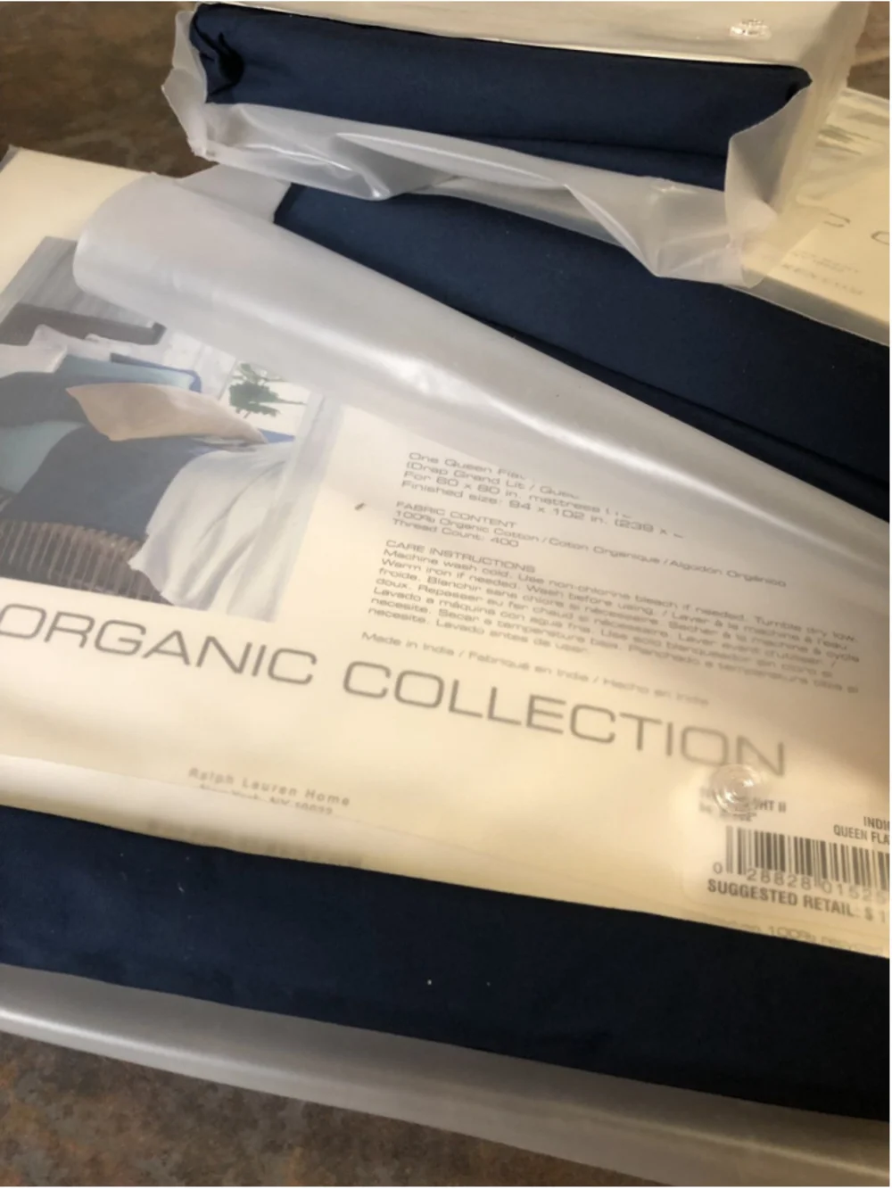 New Ralph Lauren Spa Organic King Pillowcases 400 TC Indigo Blue
